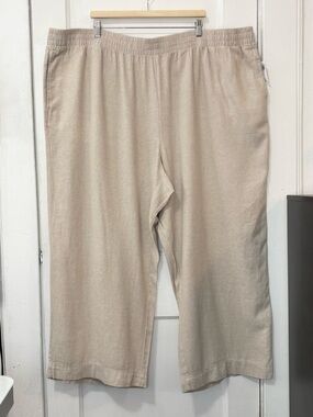 NWT Old Navy Women High-Rise Linen Blend Wide-Leg Pull-On Pants,3X, Khaki,Beachy